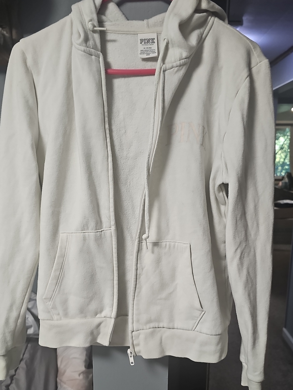 PINK Victoria's Secret Cream Full-Zip Teddy Hoodie
